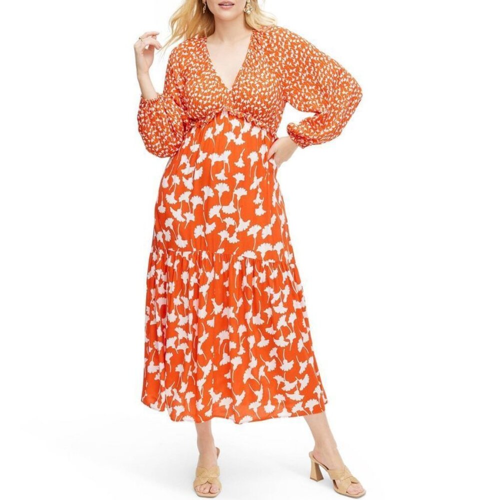 NWT V-Neck Ginkgo Cherry Tomato Maxi Dress DVF for Target